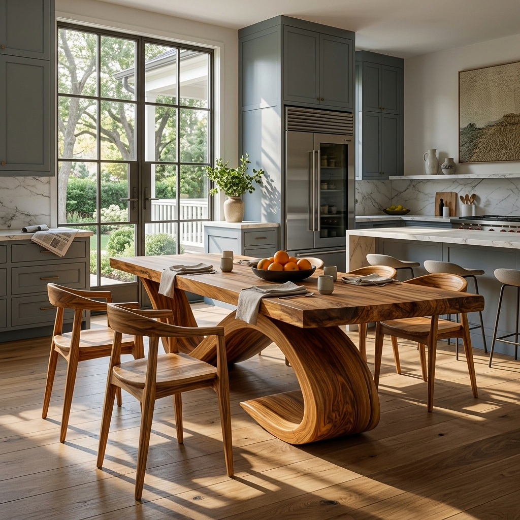 Modern Wooden Dining Table With Curved Base For Dining Area