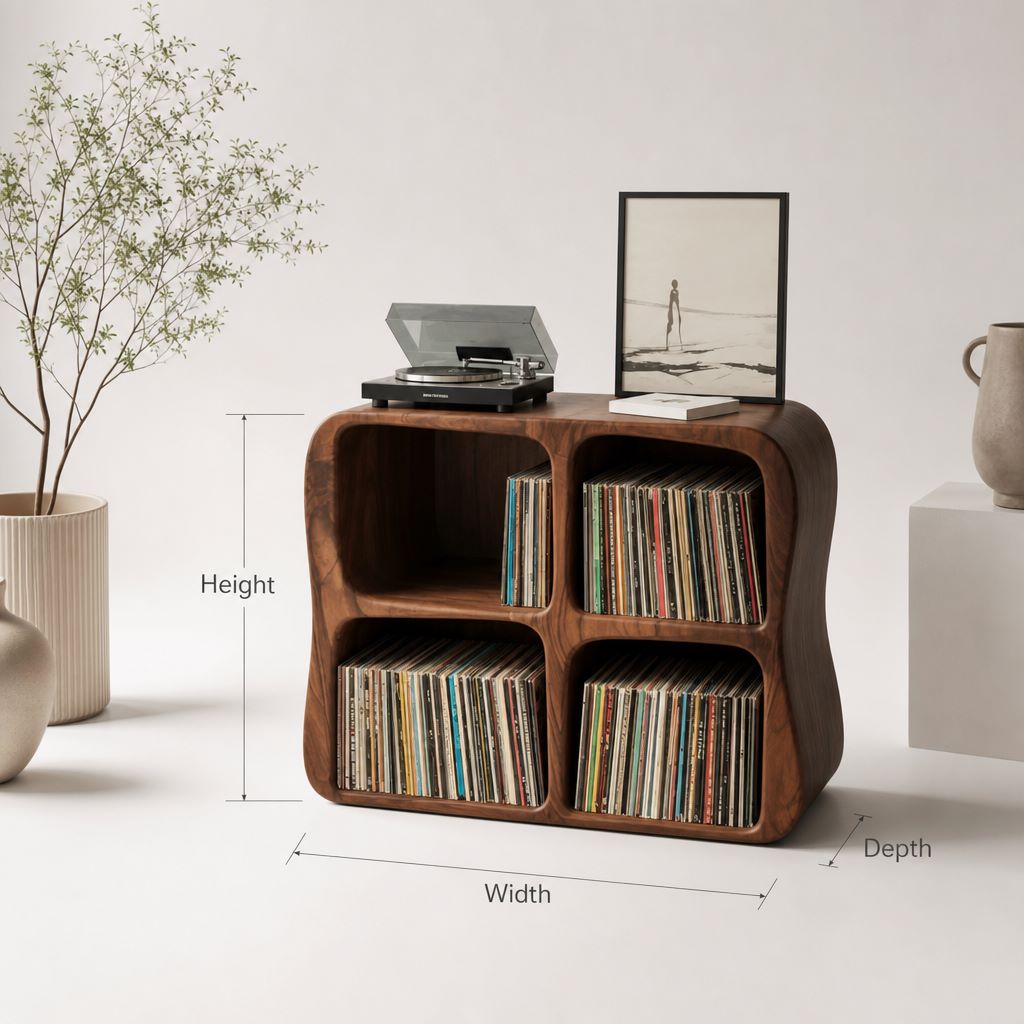 Solid Wood Vinyl Record Storage Cabinet