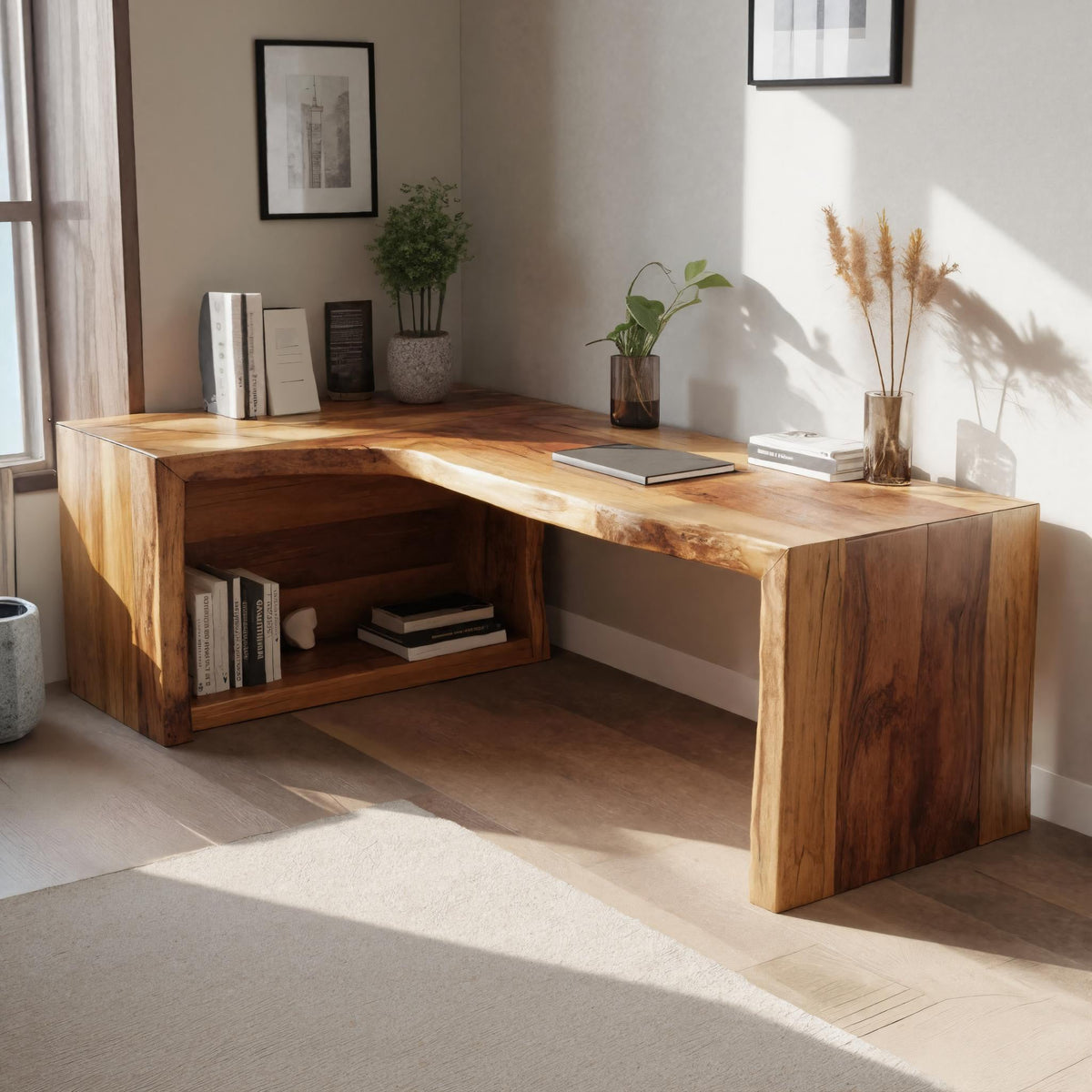 Modern Live Edge L Shaped Desk For Home Office