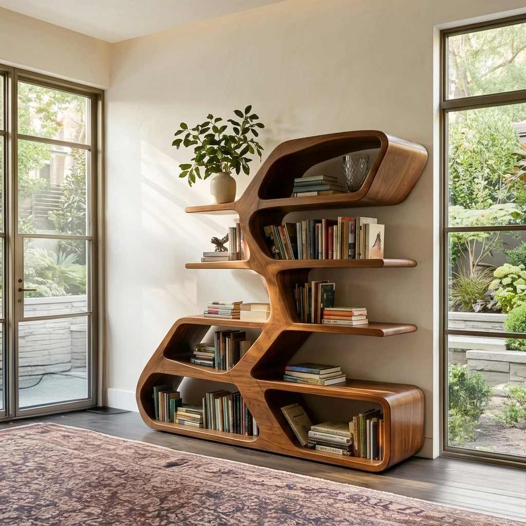 Modern Sculptural Bookshelf For Living Room Decor