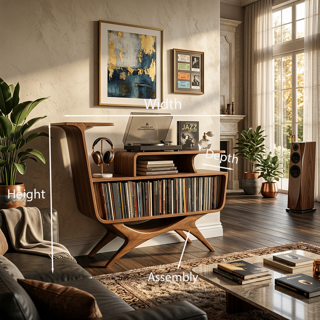 Modern Wooden Record Player Stand With Open Frame For Living