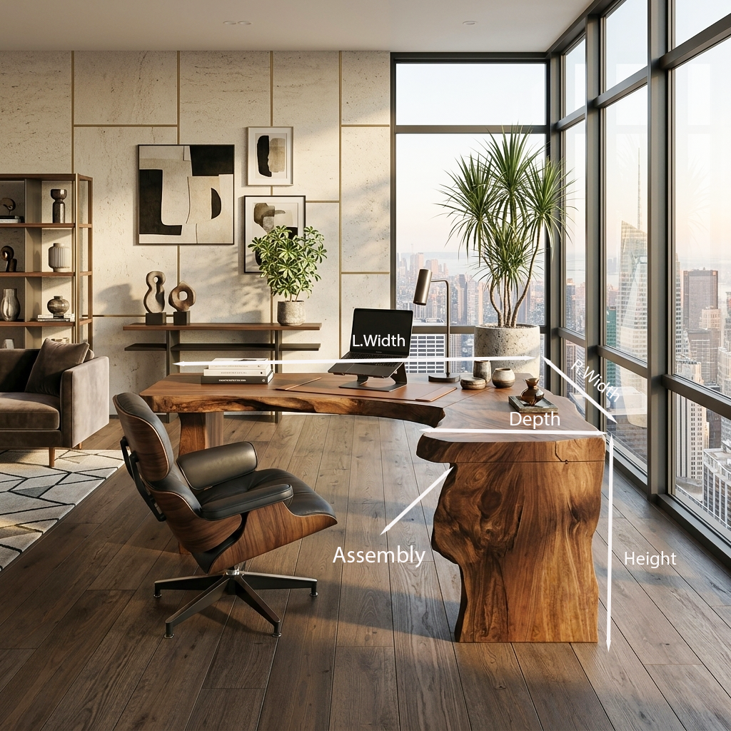 Rustic Live Edge L Shaped Desk For Home Workspace