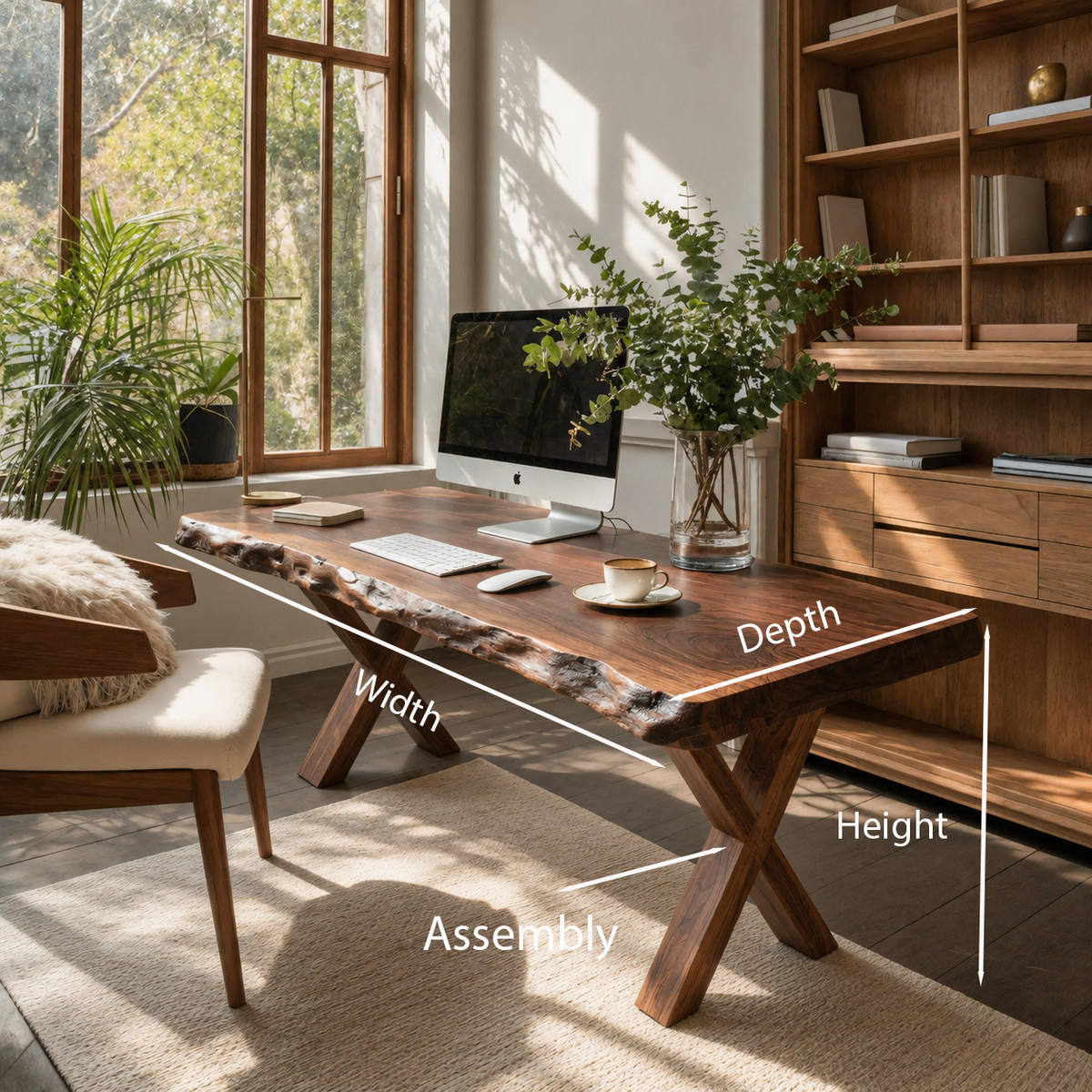 Live Edge Wooden Desk With X Legs For Rustic Home Office Or Studio
