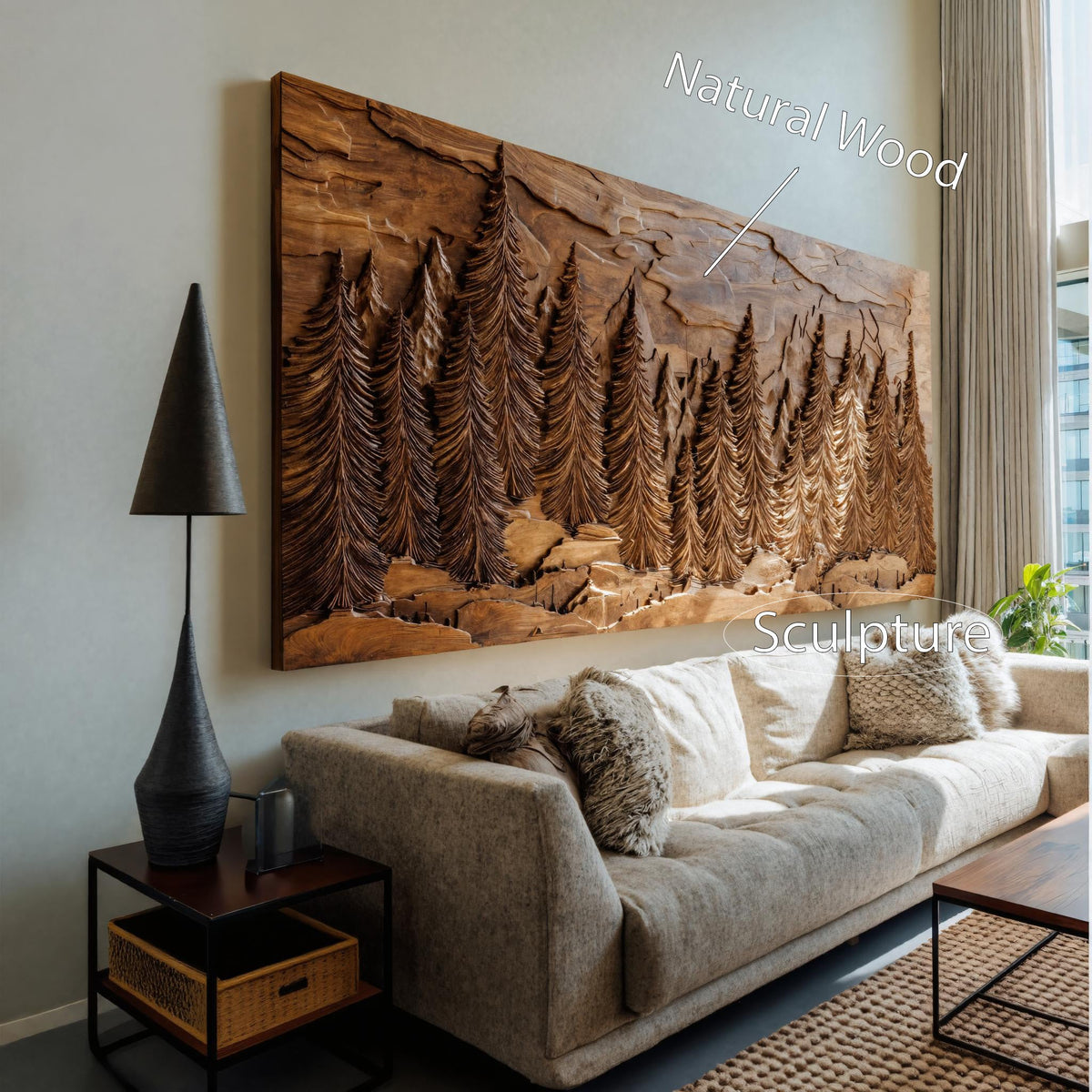 Hand Carved Wall Art With Forest Landscape For Living Room