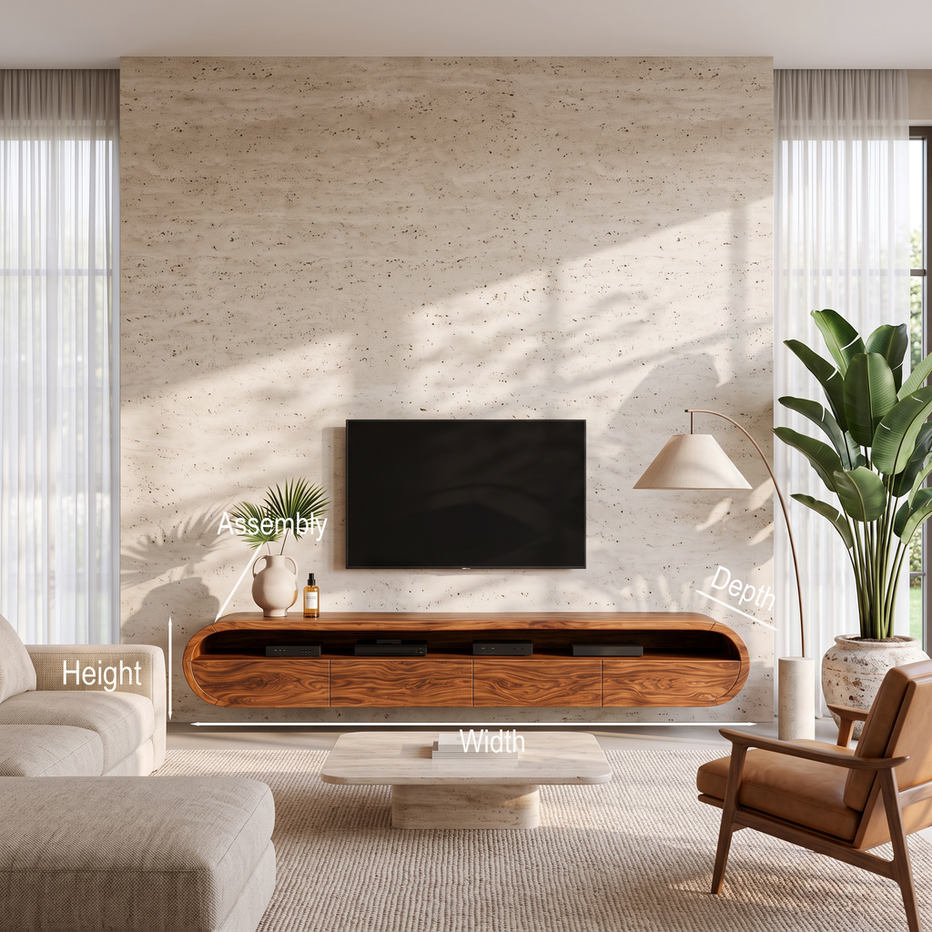 Modern Floating TV Console With Rounded Design For Living Room