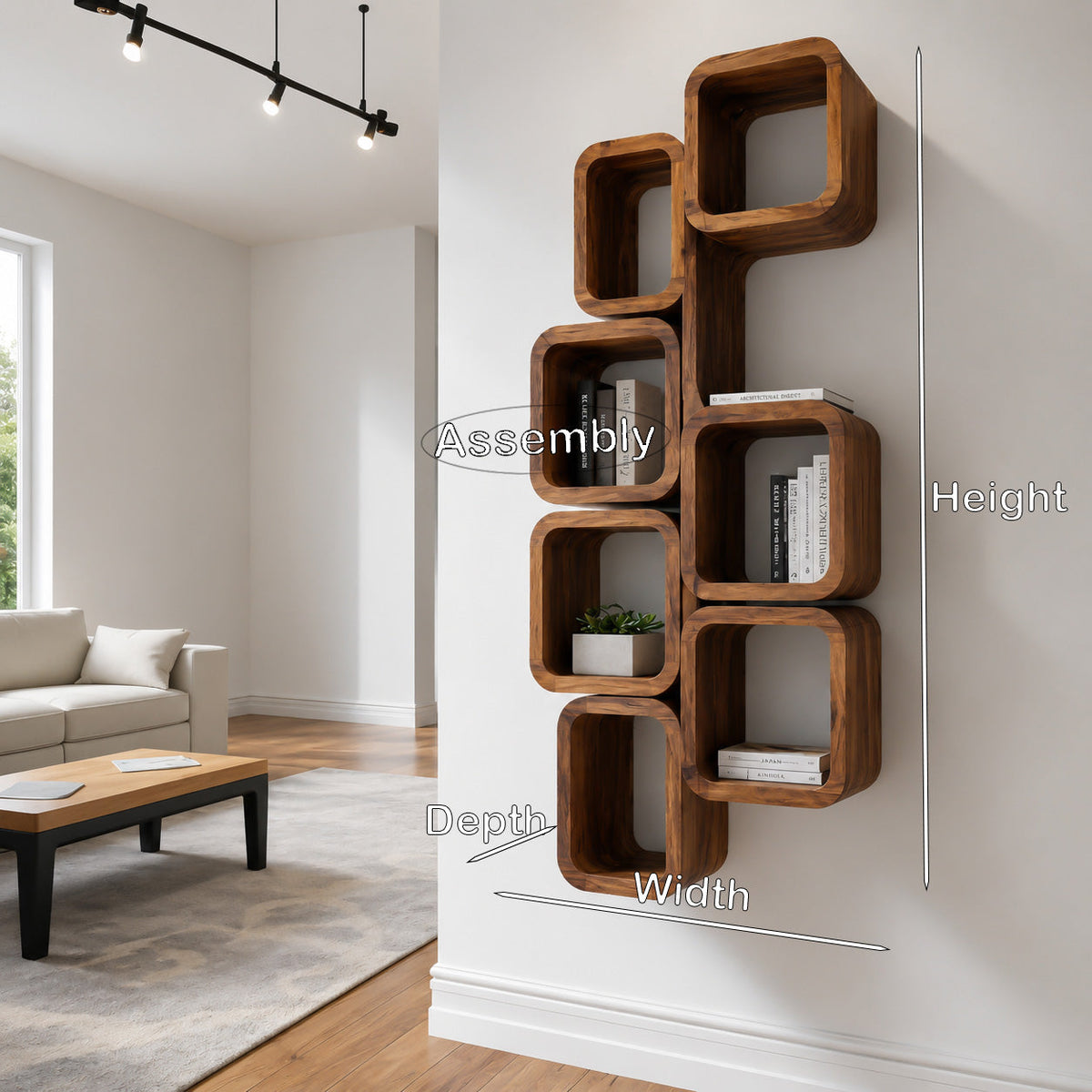 Modern Wall Mounted Bookshelf With Square Design For Living Room