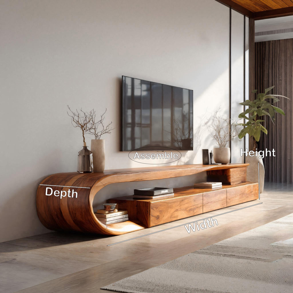 Modern Curved TV Console With Drawer For Living Room