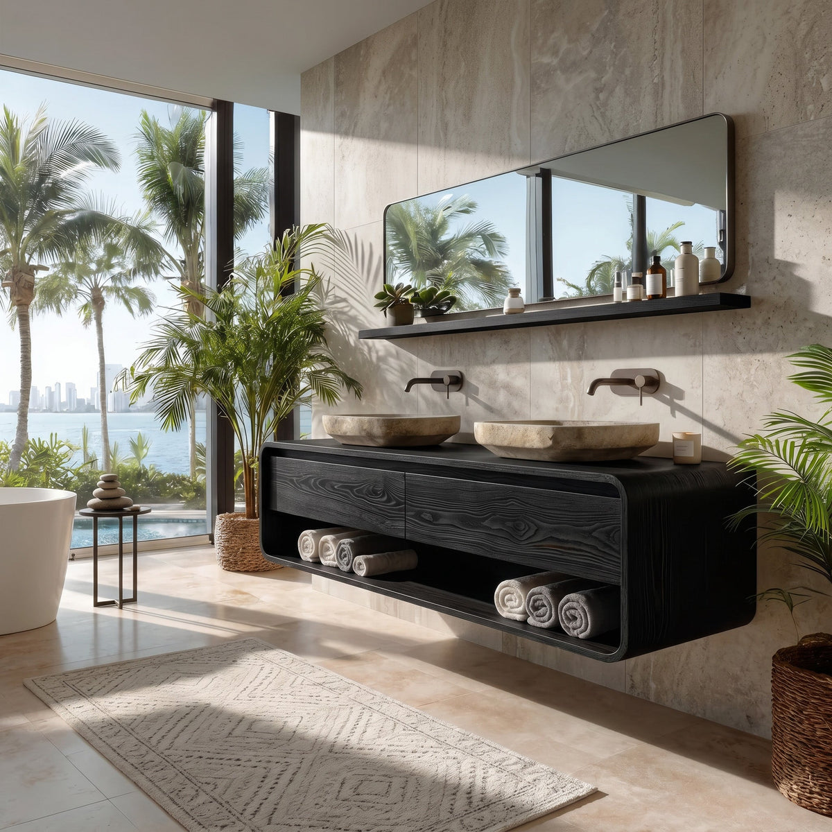 Minimalist Floating Wood Bathroom Vanity For Bathroom Areas