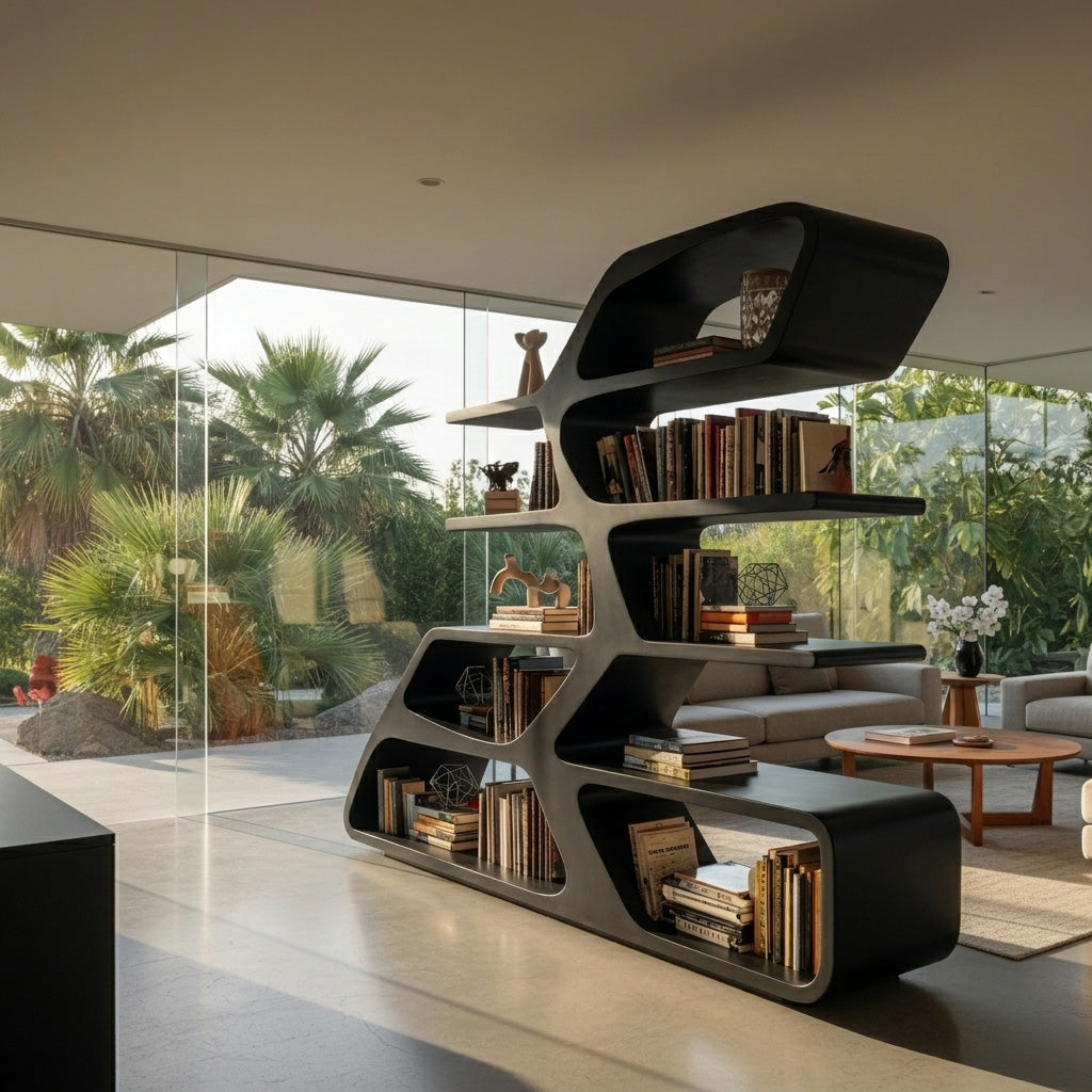 Modern Sculptural Bookshelf For Living Room Decor