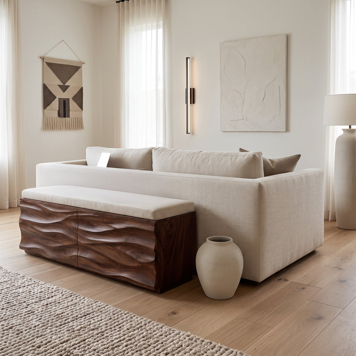 Modern Wave Storage Bench For Home Decor