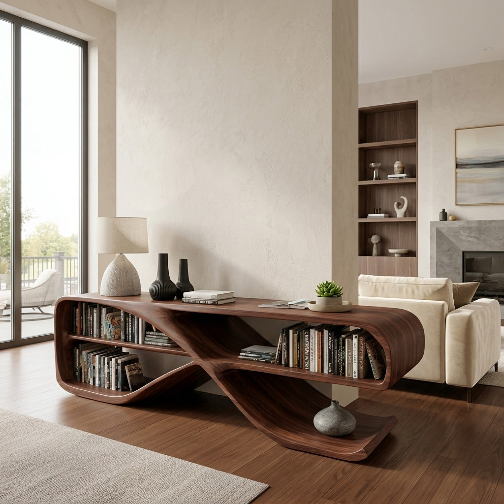 Modern Organic Wooden Console Table For Living Decor