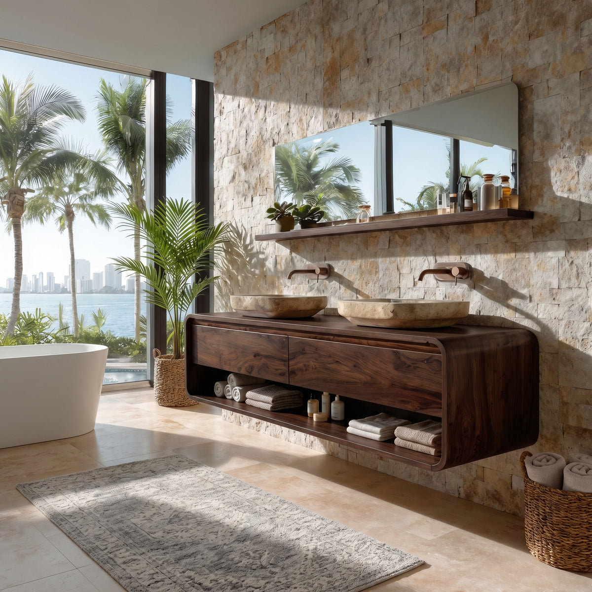 Minimalist Floating Wood Bathroom Vanity For Bathroom Areas