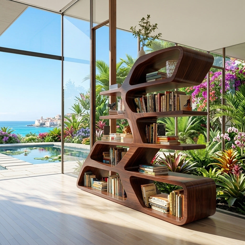 Modern Sculptural Bookshelf For Living Room Decor