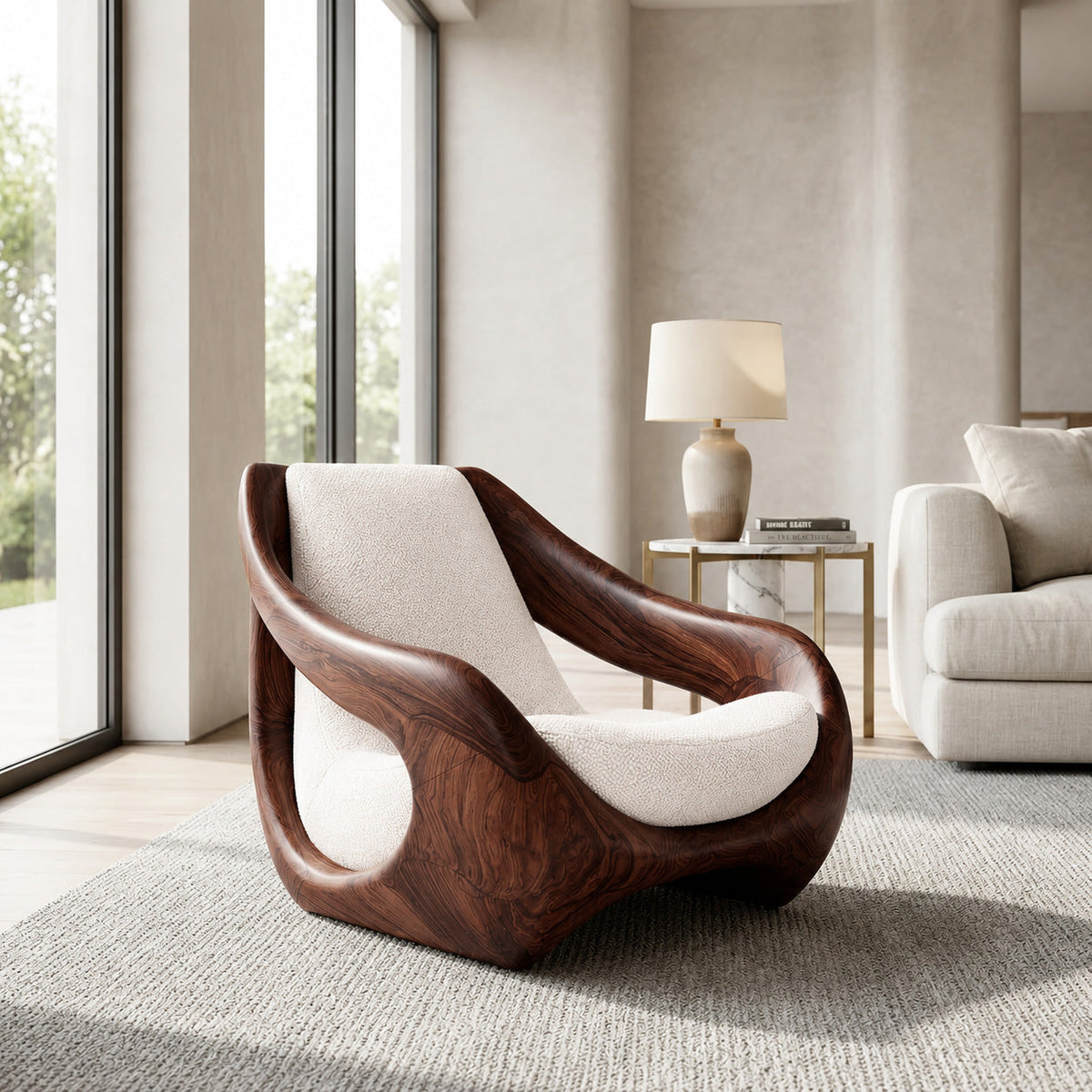 Sculptural Natural Wood Chair For Artistic Living Space