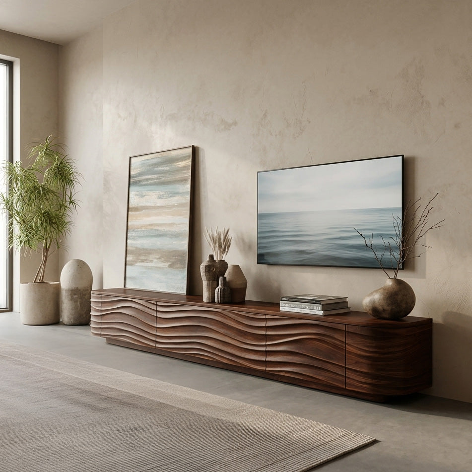 Contemporary Low Wood TV Stand For Media Room