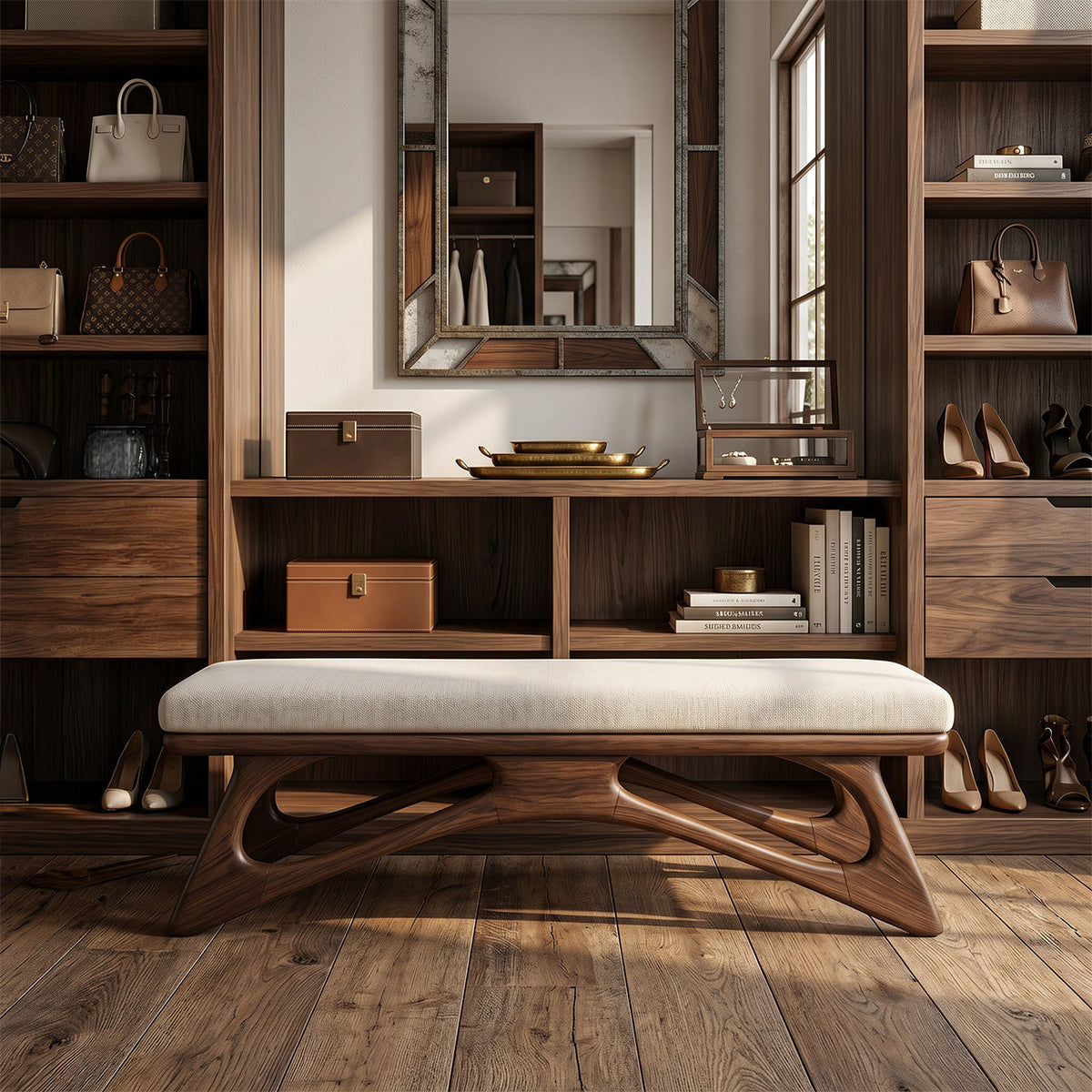 Modern Flowing Wood Bench For Furniture Accent