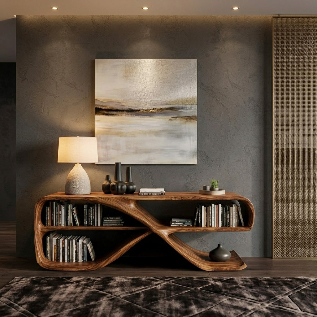 Modern Organic Wooden Console Table For Living Decor
