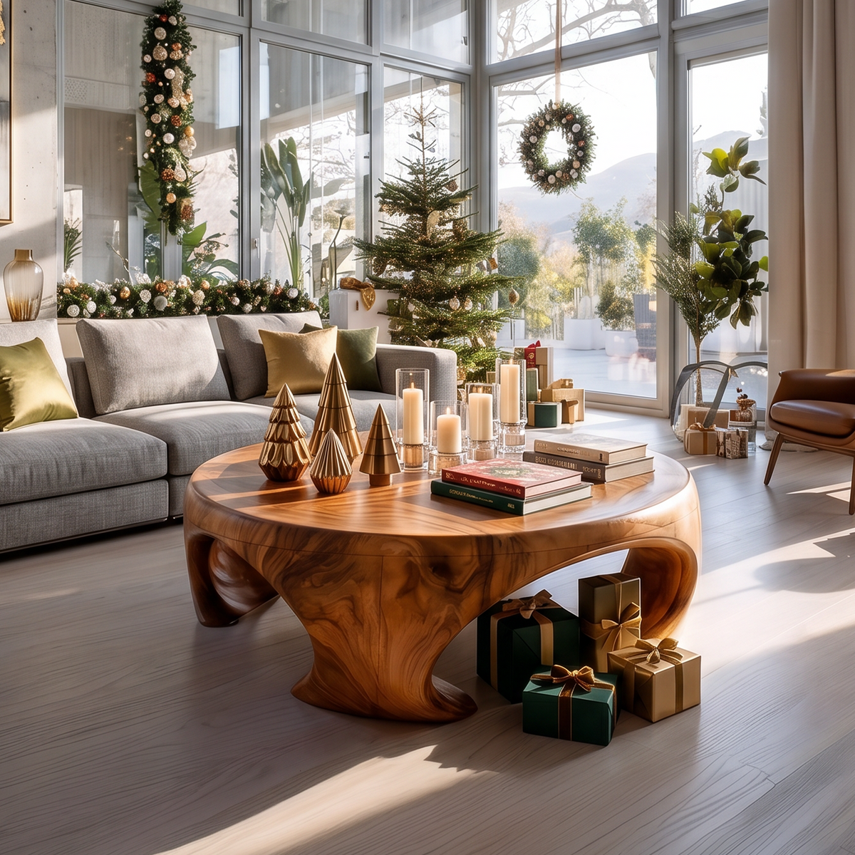 Farmhouse Wooden Coffee Table For Living Room Holiday Decoration