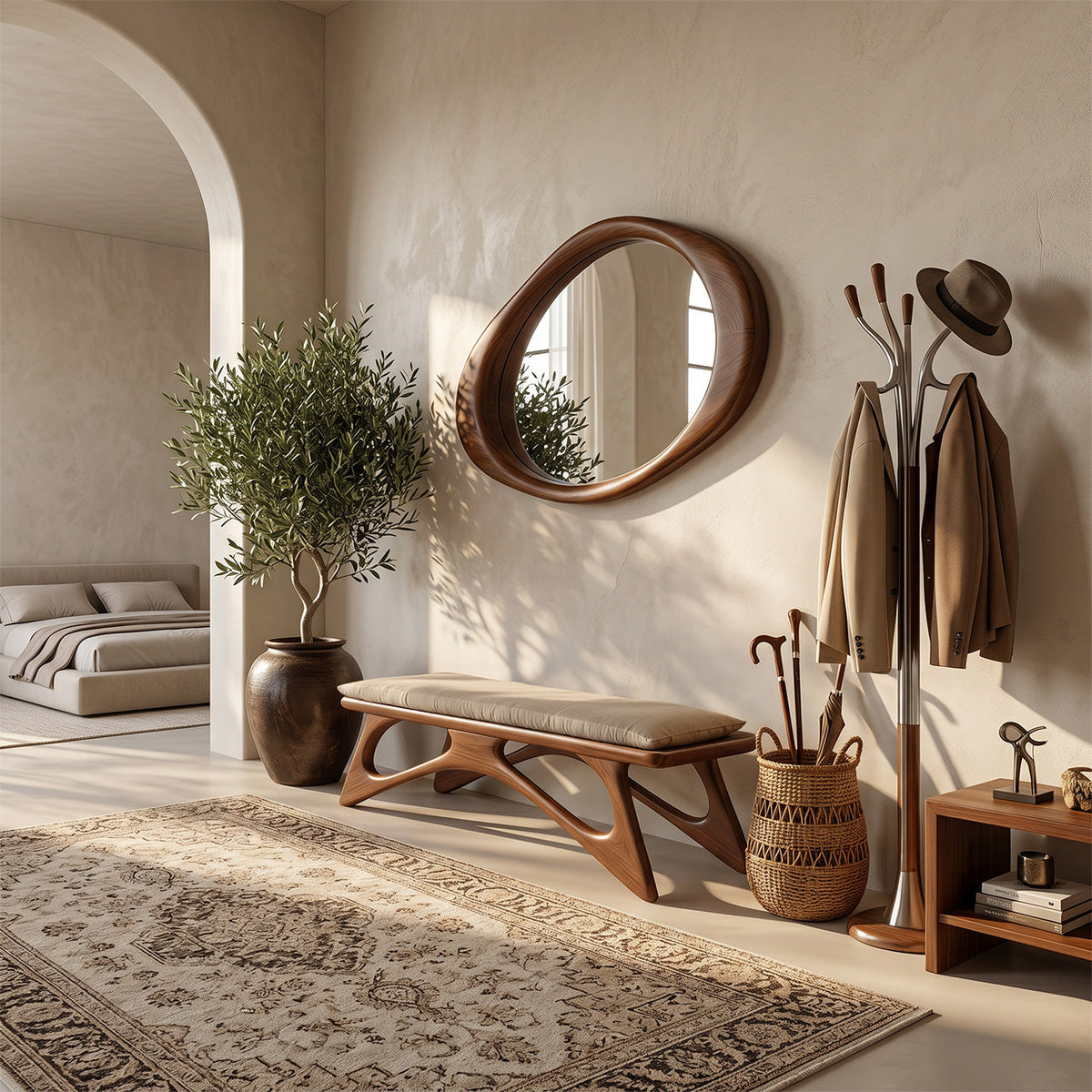 Modern Flowing Wood Bench For Furniture Accent