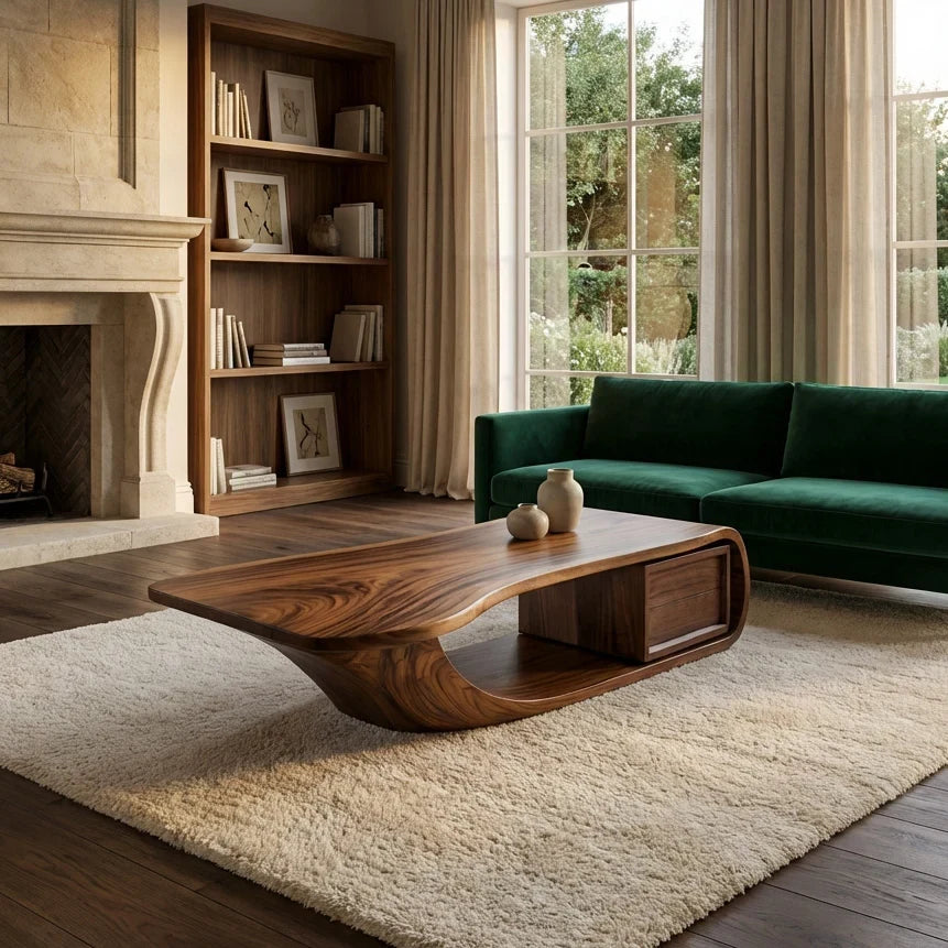 Modern Sculptural Coffee Table With Curved Design For Home Office