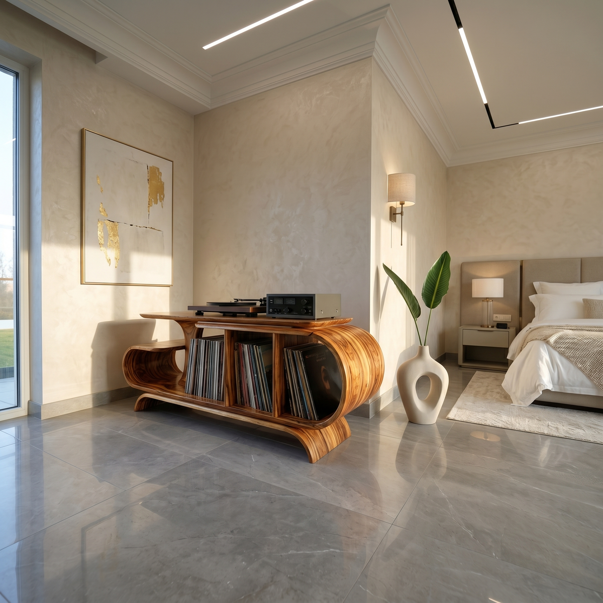 Organic Wave Vinyl Record Cabinet Modern Loft