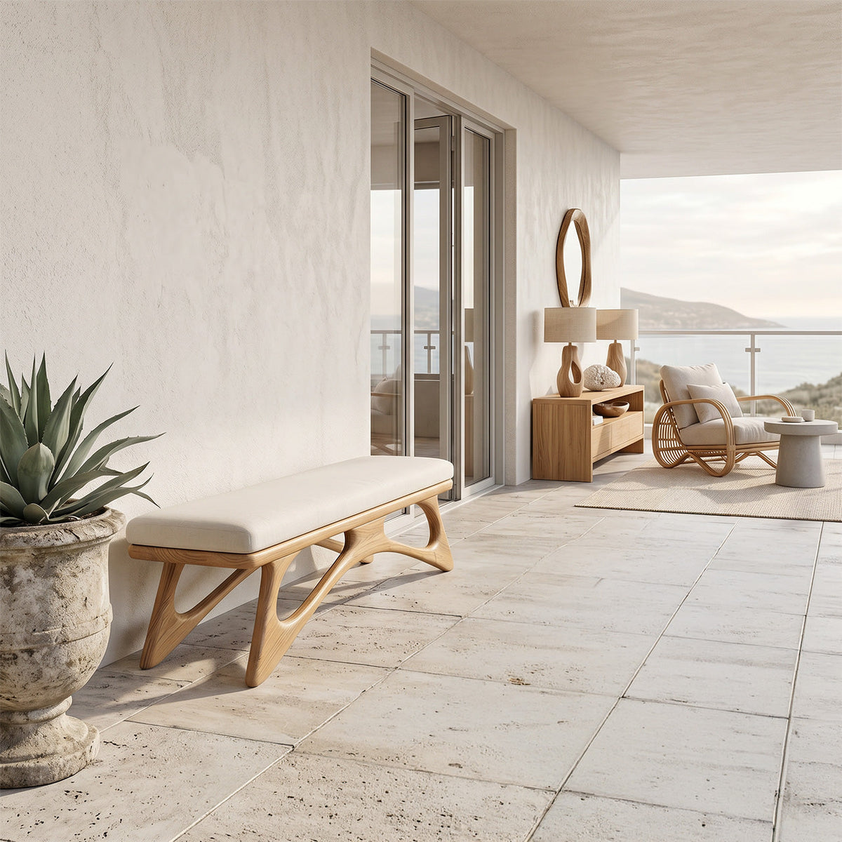 Modern Flowing Wood Bench For Furniture Accent