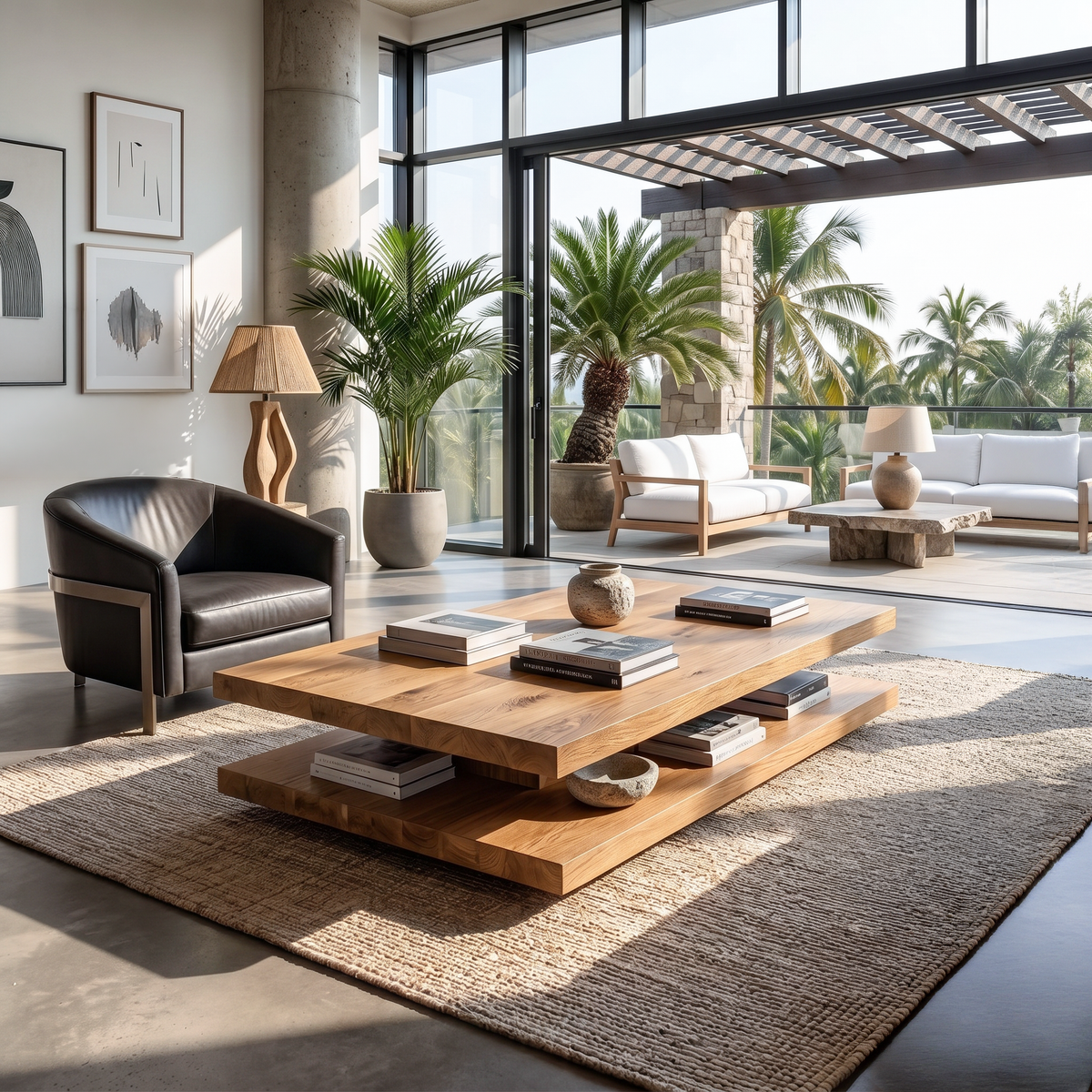 Elegant Wooden Coffee Table Two Layers For Living Room