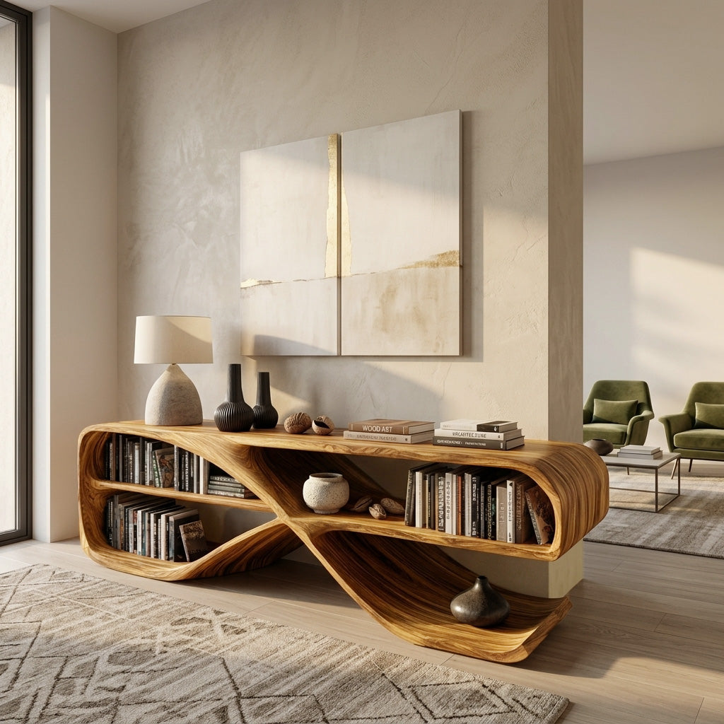 Modern Organic Wooden Console Table For Living Decor