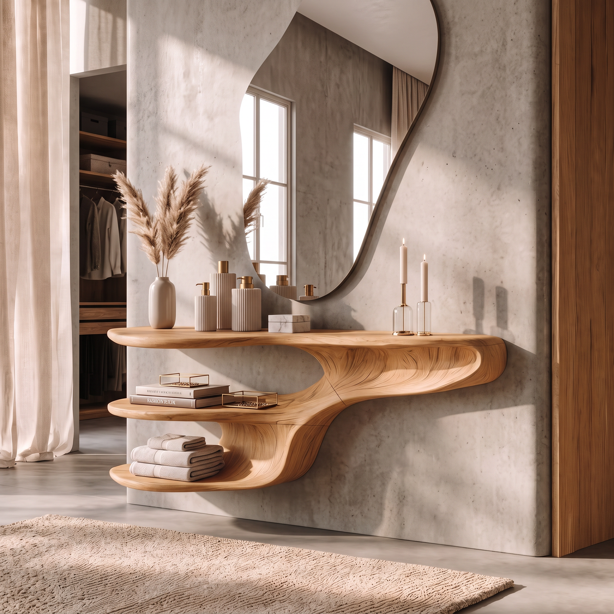 Rustic Solid Wood Vanity For Bedroom Makeup Organization