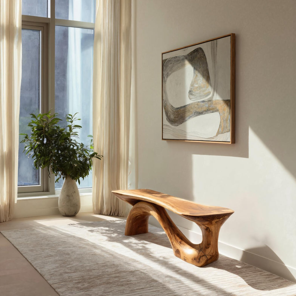 Modern Sculptural Bench With Organic Design For Living Room