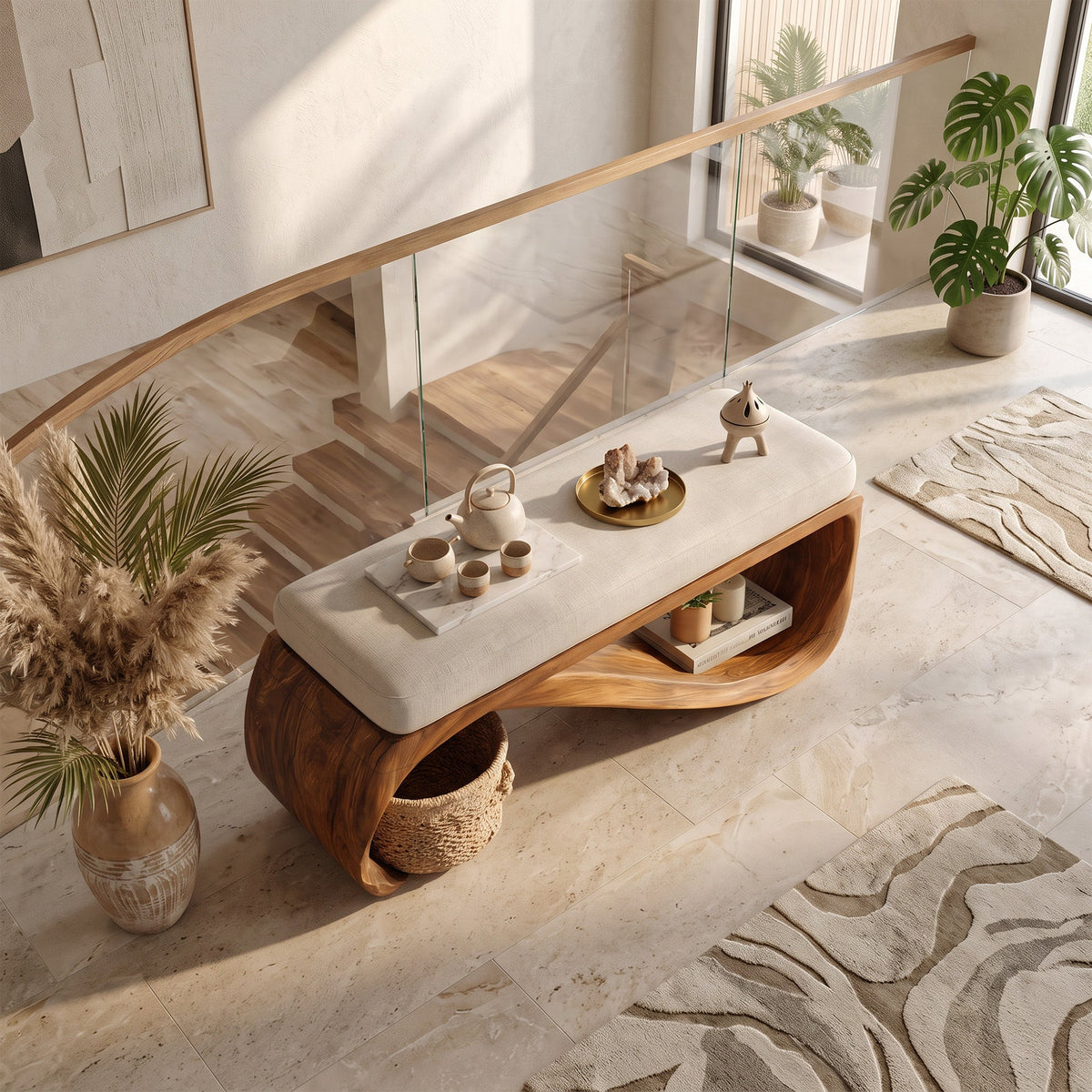 Mid Century Wooden Bench For End-of-Bed Placement