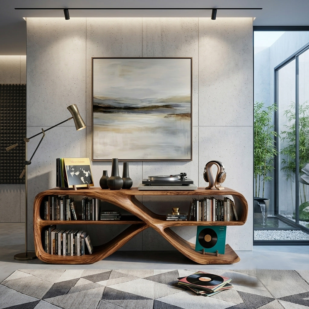 Modern Organic Wooden Console Table For Living Decor