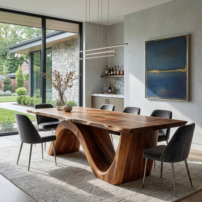 Contemporary Curved Base Wood Dining Table For Dining Area