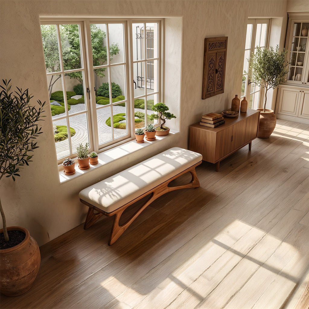 Modern Flowing Wood Bench For Furniture Accent