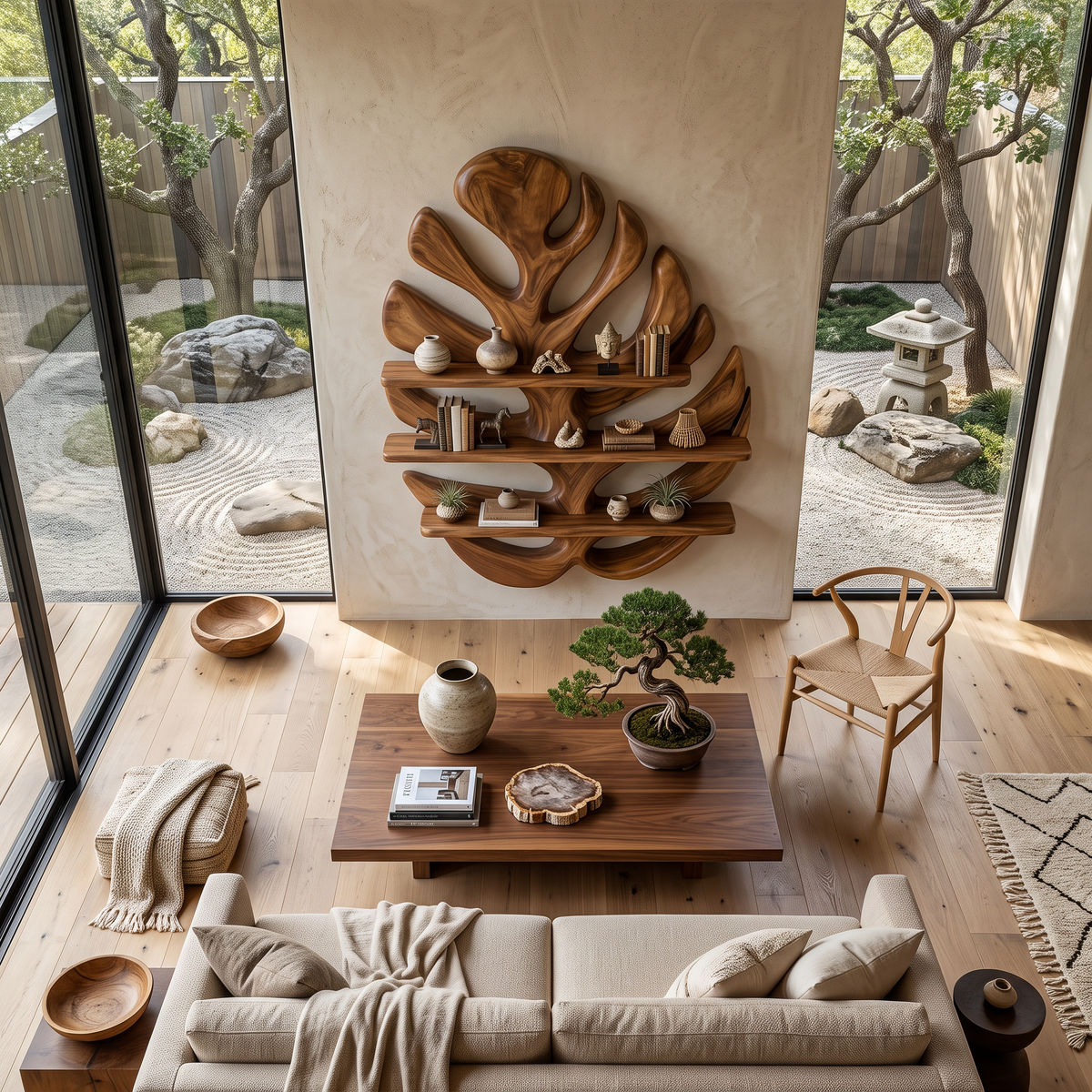Wood Monstera Leaf Bookshelf For Modern Minimalist Home