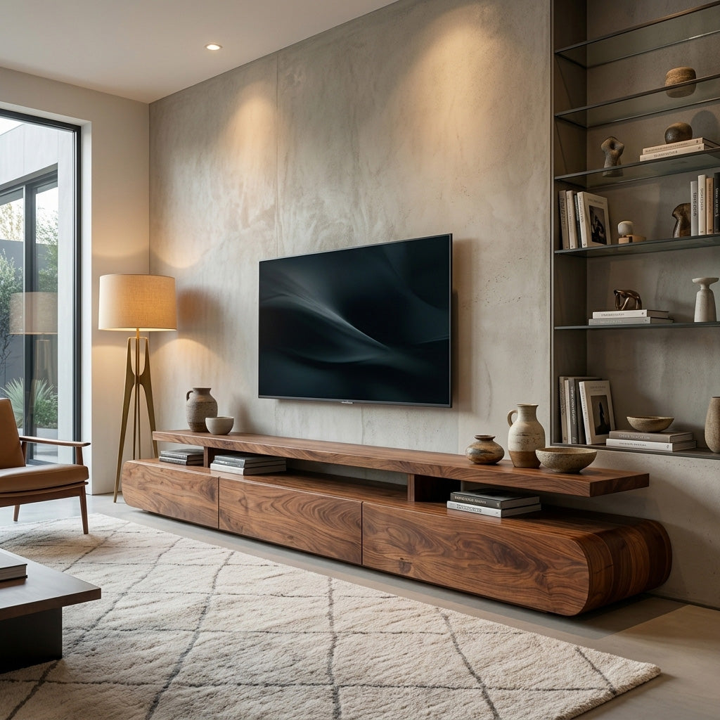 Modern Organic Natural Wood TV Stand For Living Room