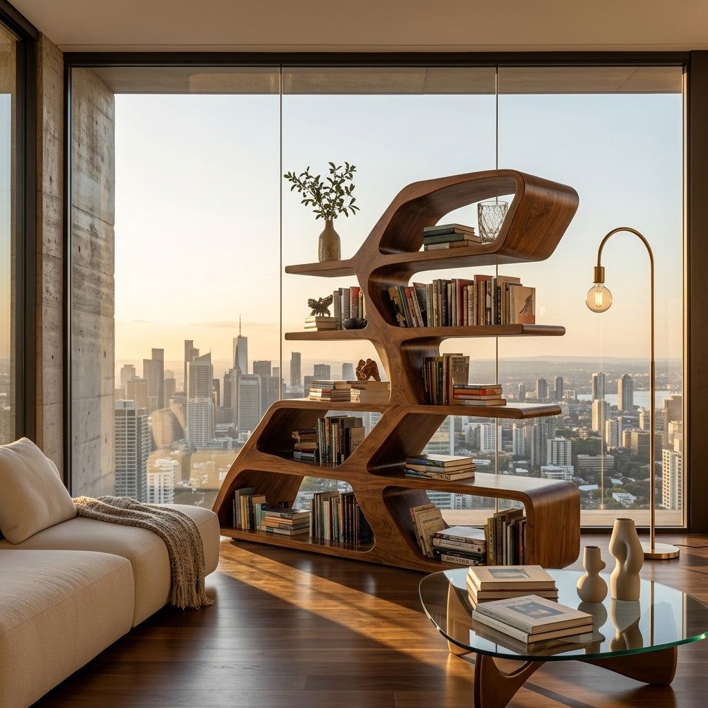 Modern Sculptural Bookshelf For Living Room Decor