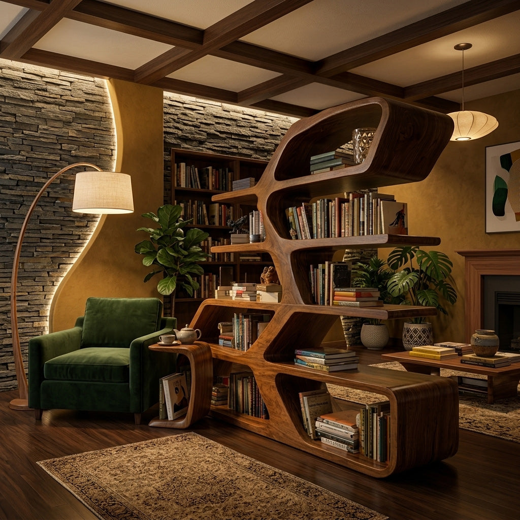 Modern Sculptural Bookshelf For Living Room Decor