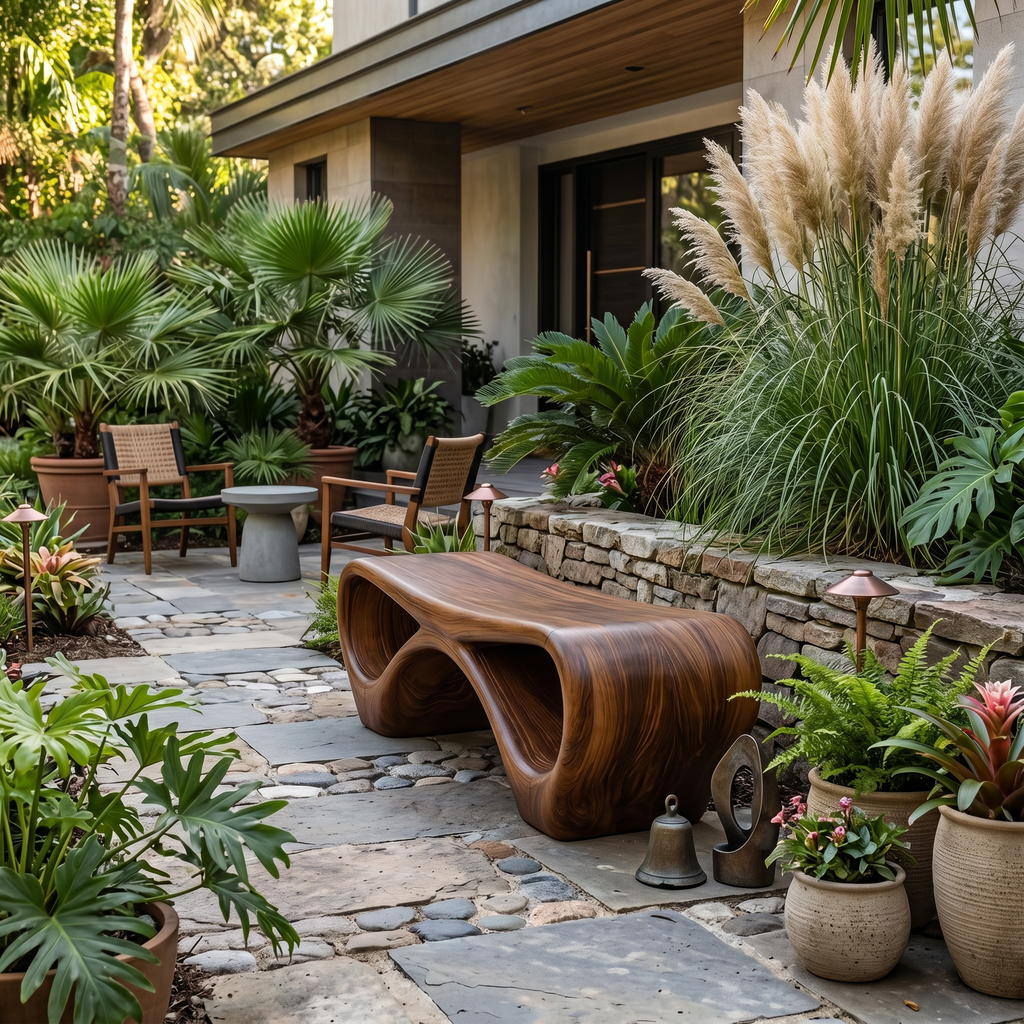 Modern Sculptural Outdoor Bench With Curved Design For Garden