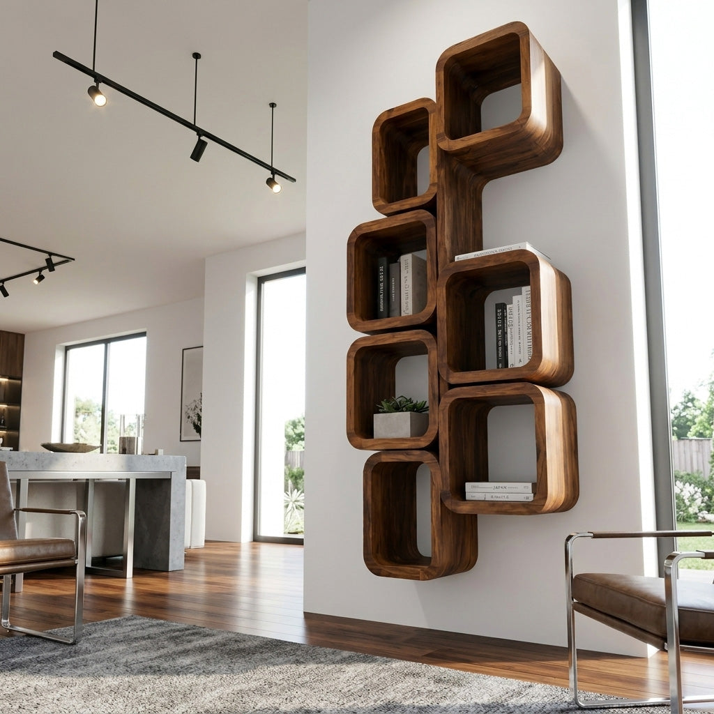 Modern Wall Mounted Bookshelf With Square Design For Living Room