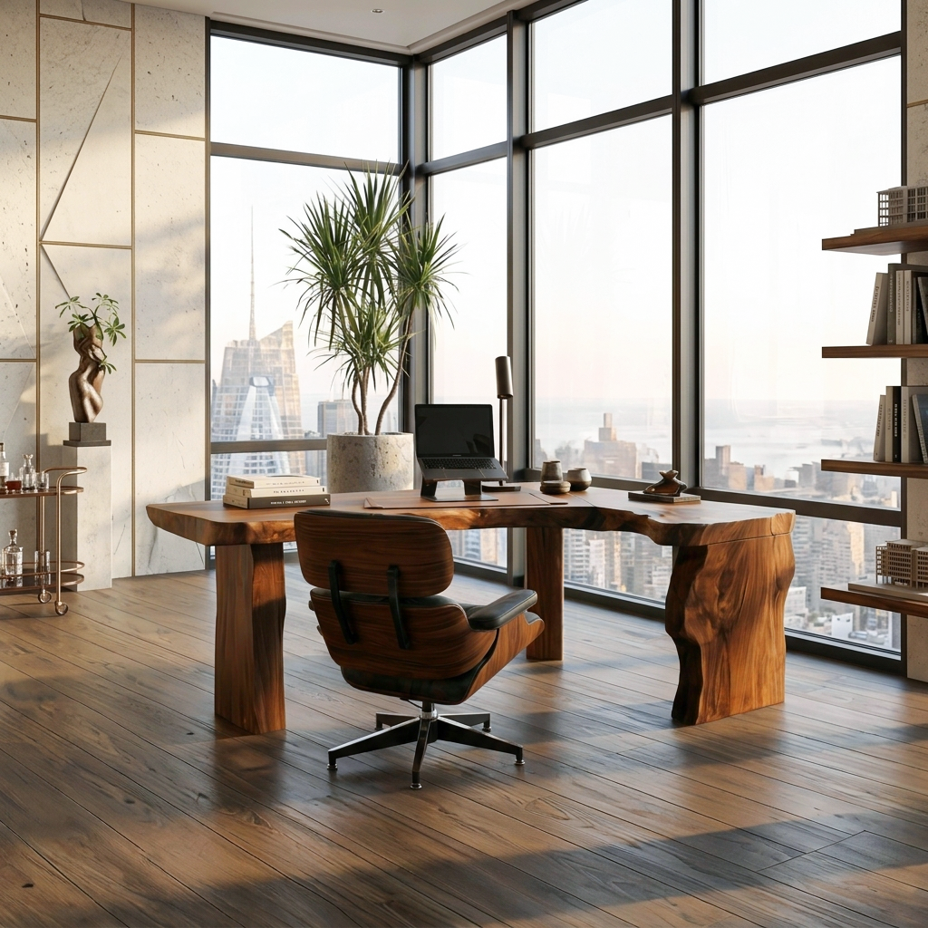 Rustic Live Edge L Shaped Desk For Home Workspace