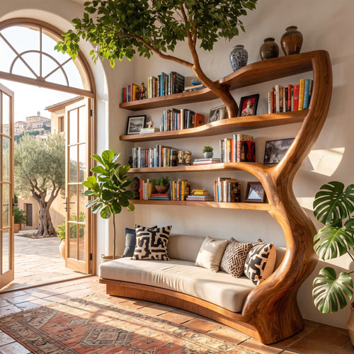 Authentic Hand-Carved Solid Wood Tree Bookshelf Daybed