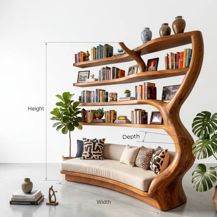Authentic Hand-Carved Solid Wood Tree Bookshelf Daybed