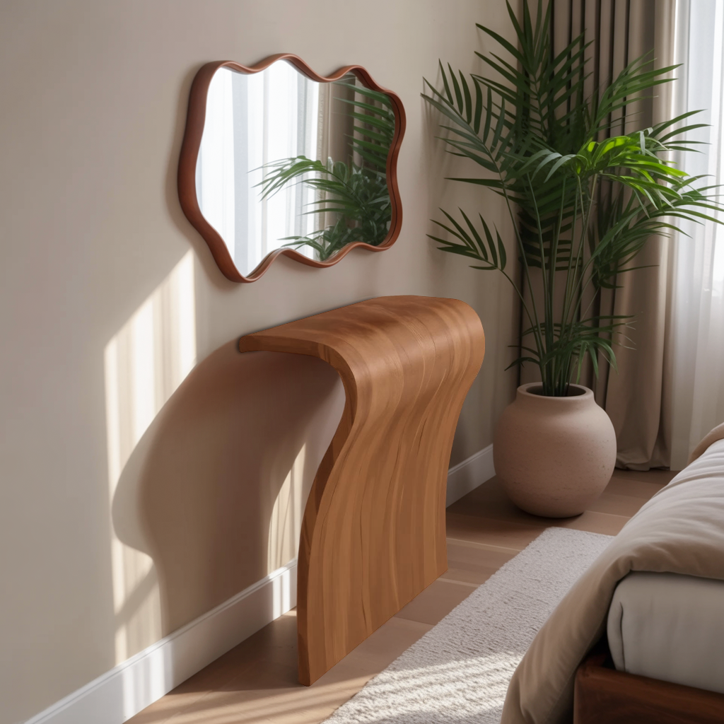 Modern Sculptural Curved Console Table For Entryway And Living Room