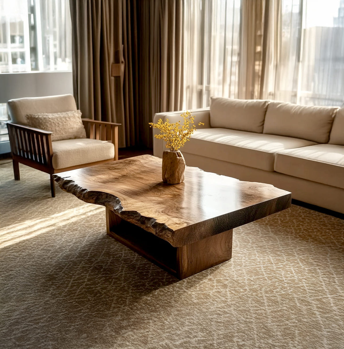 Natural Edge Irregular Solid Wood Coffee Table