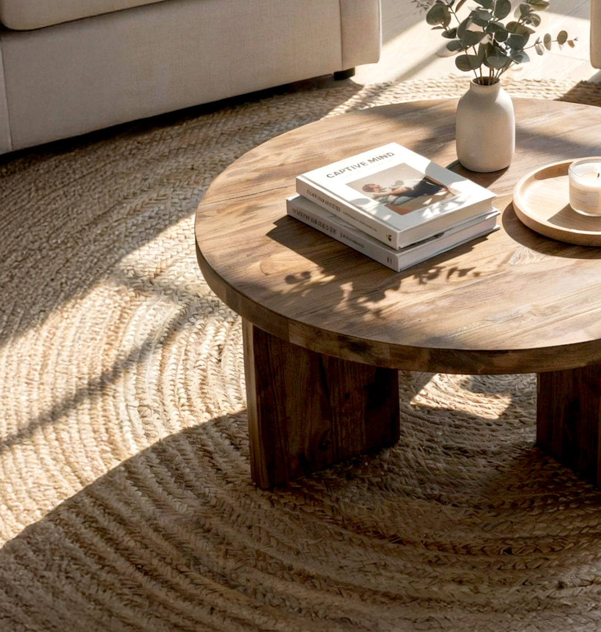 Sculptural Round Solid Wood Coffee Table