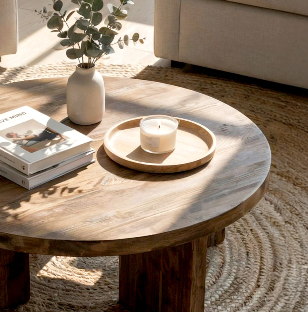 Sculptural Round Solid Wood Coffee Table