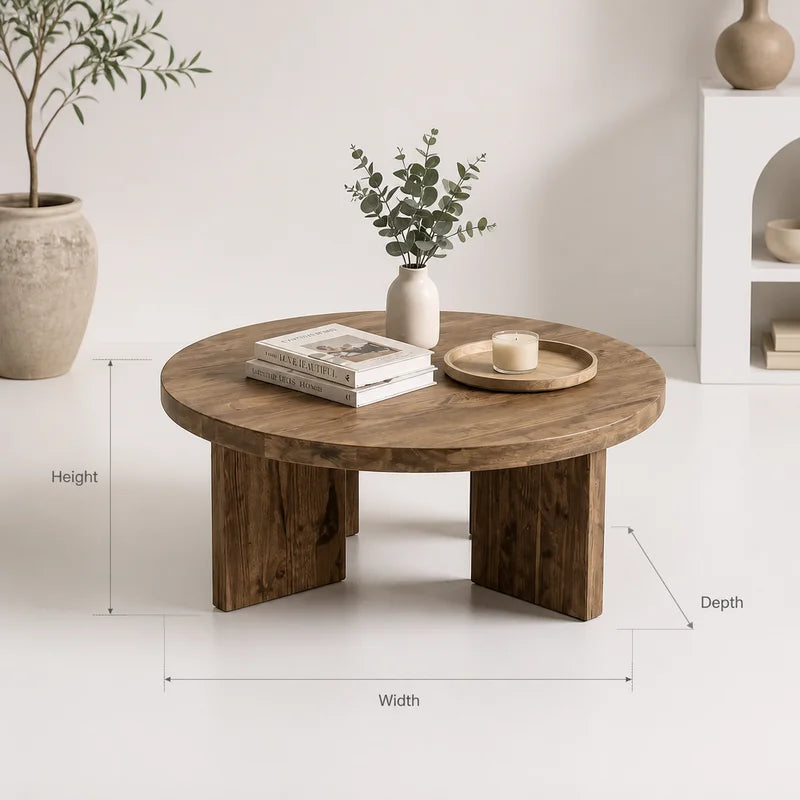 Sculptural Round Solid Wood Coffee Table