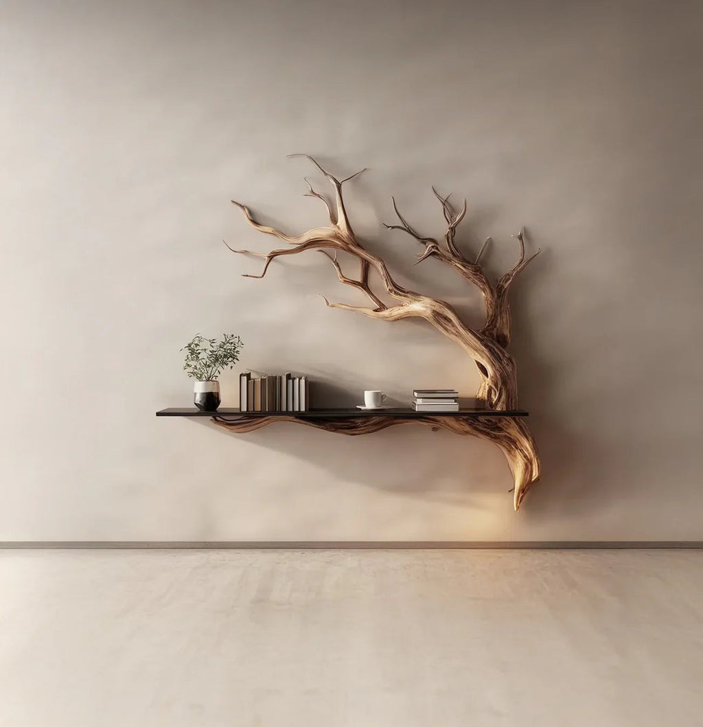 Handcrafted Wooden Tree Wall Shelf
