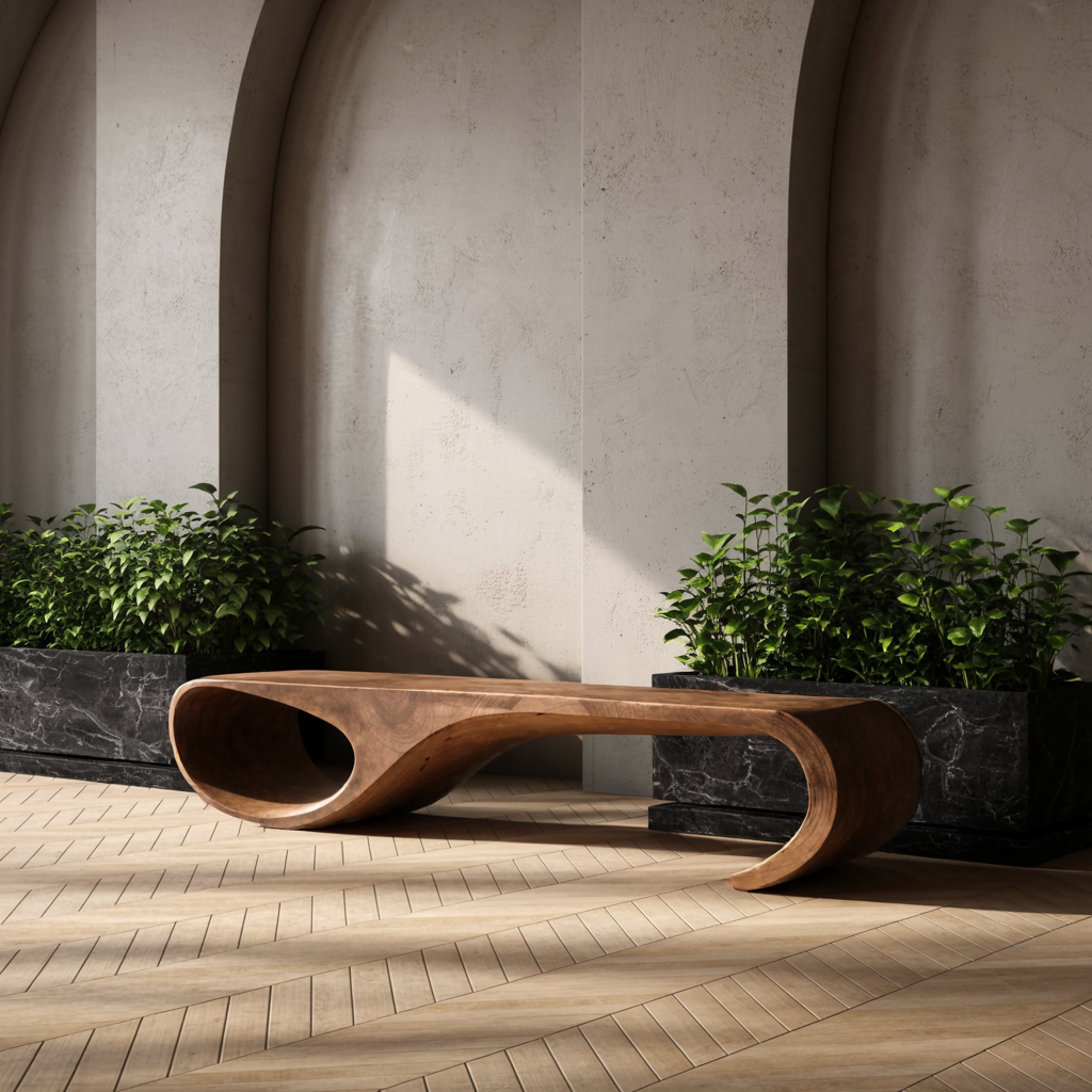 Modern Sculptural Bench For Entryway And Living Room Decor